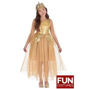 FUN COSTUMES Royal Golden Princess Halloween Costume Gown Girl’s Size XL (14/16)